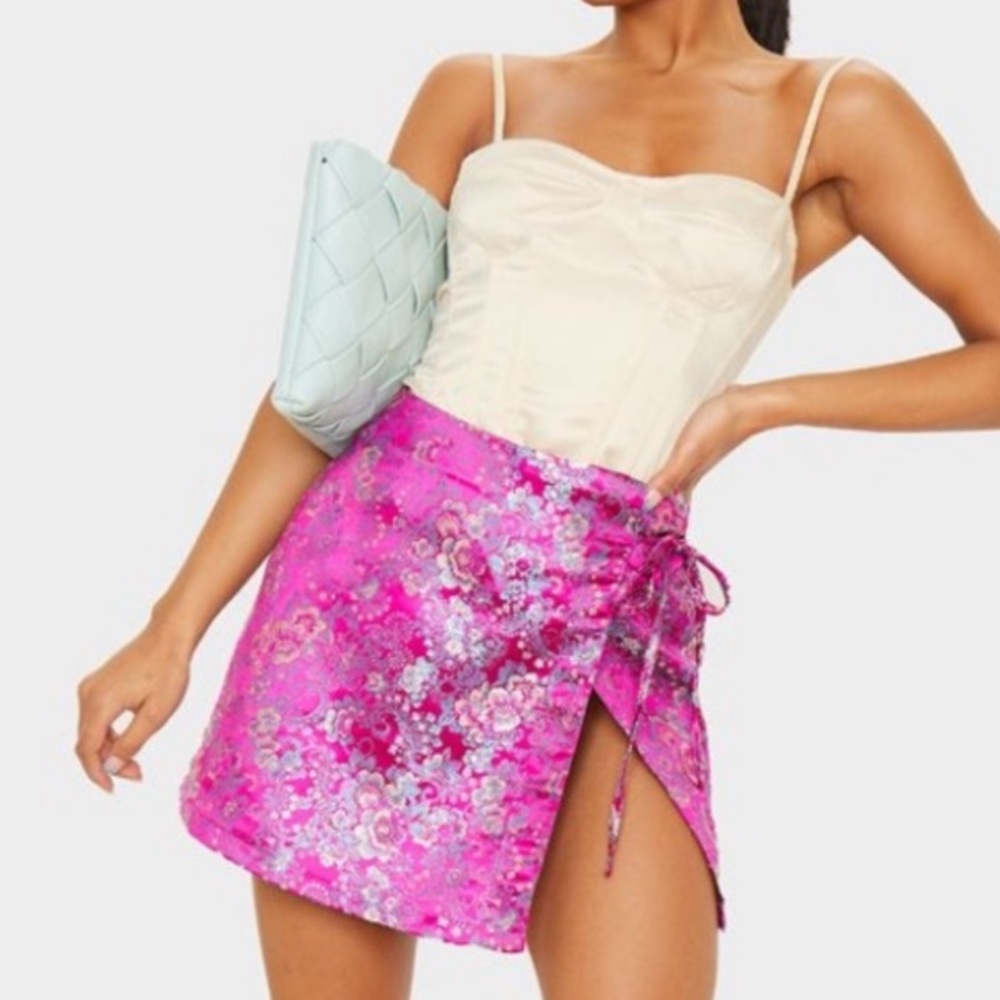 Pink satin mini skirt
